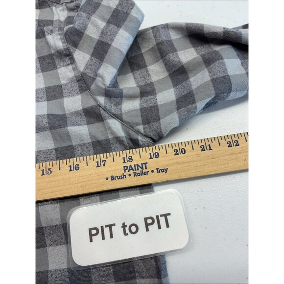 Garnet Hill size 10 Gray flannel Buffalo plaid Organic Pima Button Up‎ Tunic Top - Picture 7 of 9